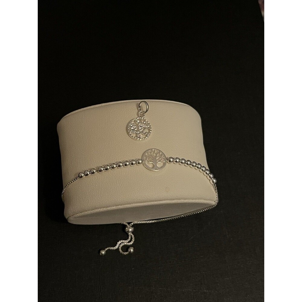 Peruvian 925 Sterling Silver Tree of Life Set: Adjustable Bracelet & Pendant